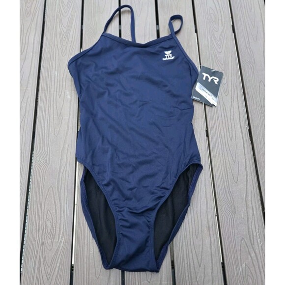 TYR Durafast Elite Women's Solid Navy Crosscutfit  One-Piece Swimsuit Sz 34 New - Picture 1 of 3